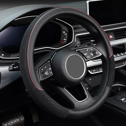 KAFEEK Steering Wheel Cover, Universal 15 inch, Microfiber Leather Viscose, Breathable, Anti-Slip,Warm in Winter and Cool in Summer, Black - Image 1