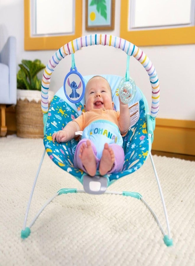 Bright Starts Disney Stitch Ohana Paradise Vibrating Baby Bouncer by Bright Starts, Soothing Vibrations Infant Seat with 2 Sensory Toys, 0-6 Months - Image 2