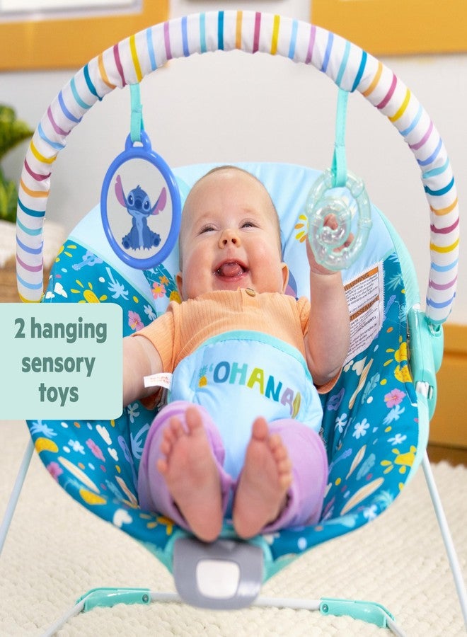 Bright Starts Disney Stitch Ohana Paradise Vibrating Baby Bouncer by Bright Starts, Soothing Vibrations Infant Seat with 2 Sensory Toys, 0-6 Months - Image 3