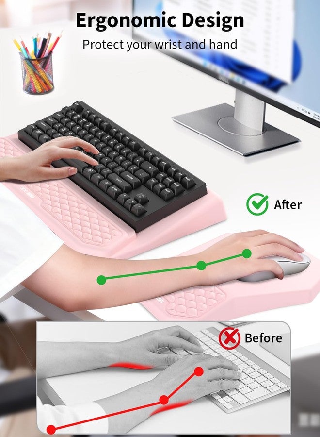 abc.mat 3-in-1 Ergonomic Keyboard Stand with Wrist Rest & Mouse Pad Set, Comfy Keyboard Riser Holder Soft Mousepad with Massage Design, Memory Foam and Non-Slip PU Base for Pain Relief, Pink - Image 2