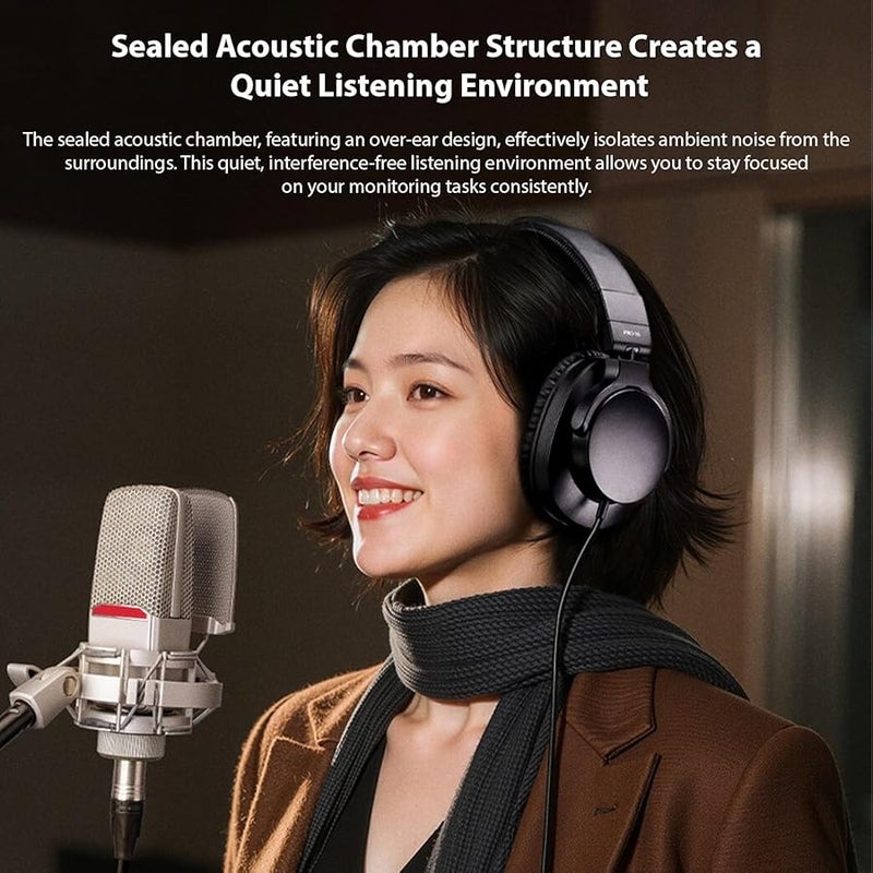 Fockety Studio Headphones 40mm Drivers Closed Back Design Comfortable Ear Cushions Black - Image 3