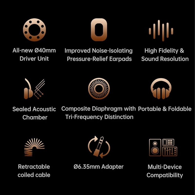 Fockety Studio Headphones 40mm Drivers Closed Back Design Comfortable Ear Cushions Black - Image 5