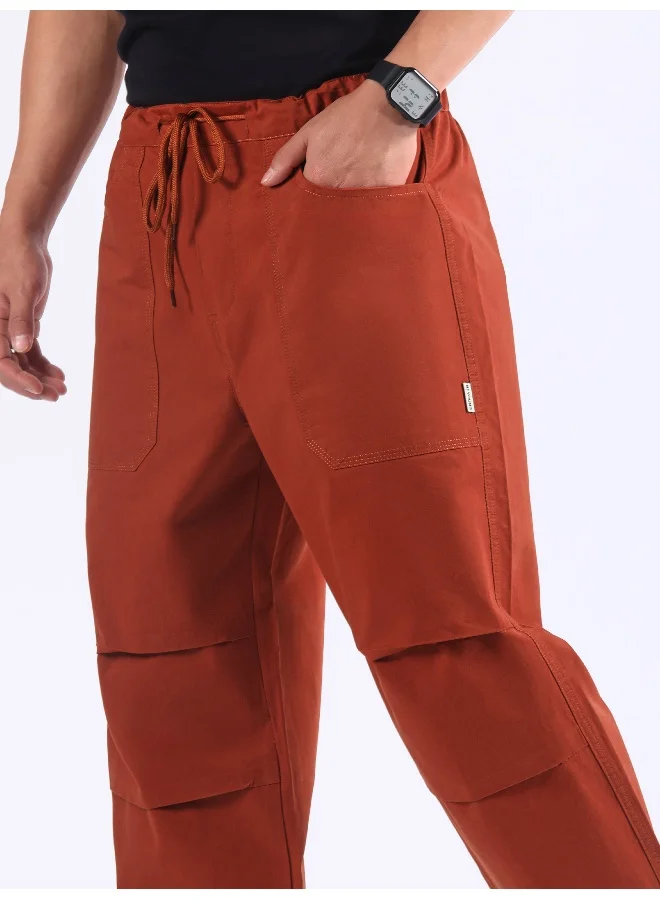 Beyoung Rust Brown Double Pleated Cargo Joggers