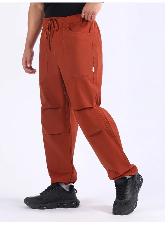 Beyoung Rust Brown Double Pleated Cargo Joggers