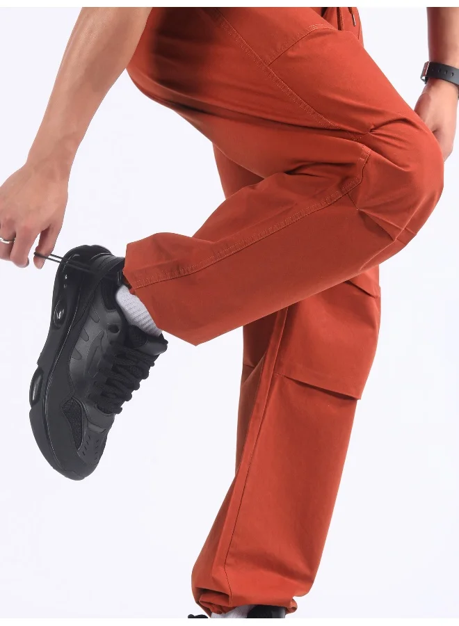 Beyoung Rust Brown Double Pleated Cargo Joggers