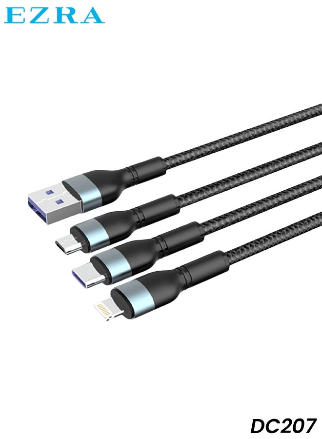 EZRA كابل شحن سريع 3 في 1 من USB إلى Type-C/Lightning/Micro، سلك شاحن متعدد مضفر من النايلون، موصلات معدنية قوية، متوافق عالميًا مع الهواتف والأجهزة - Image 1