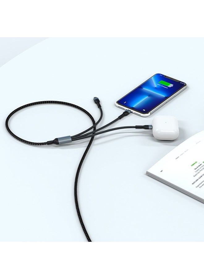 EZRA كابل شحن سريع 3 في 1 من USB إلى Type-C/Lightning/Micro، سلك شاحن متعدد مضفر من النايلون، موصلات معدنية قوية، متوافق عالميًا مع الهواتف والأجهزة - Image 2