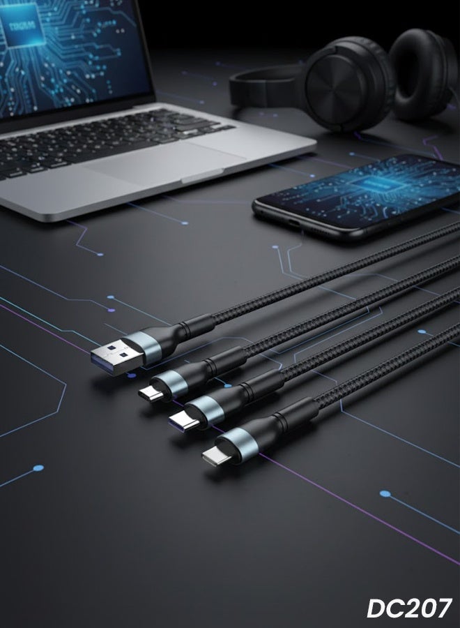 EZRA كابل شحن سريع 3 في 1 من USB إلى Type-C/Lightning/Micro، سلك شاحن متعدد مضفر من النايلون، موصلات معدنية قوية، متوافق عالميًا مع الهواتف والأجهزة - Image 4