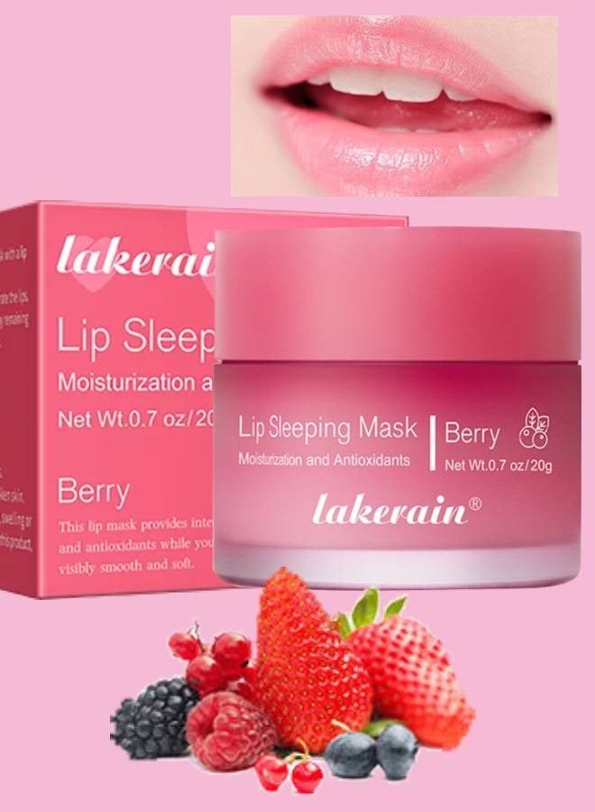 lakerain قناع الشفاه أثناء النوم قناع الشفاه بالتوت الليلي قناع الشفاه المرطب ومعزز الكولاجين بلسم الشفاه لإصلاح الشفاه ليلاً ونهارًا لتحسين الجفاف وتشقق الشفاه مقشر الشفاه بلسم الشفاه الملون بزيت تكبير الشفاه 02 - Image 1