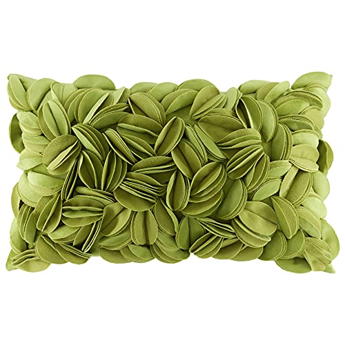 KINGROSE 3D Flower Throw Pillow Cover Floral Decorative Pillowcase Soft Cushion Cover for Bed Couch Sofa Living Room 12 x 20 Inches Velvet Green - Image 1
