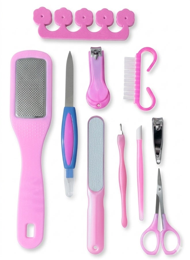 مجموعة العناية بالأظافر والقدمين 10 قطع – طقم مانيكير وباديكير احترافي كامل للعناية بالاظافر، قص الاظافر، ازالة الجلد الميت، مبرد قدم، فاصل اصابع القدم، فرشاة تنظيف الاظافر، اداة دفع الجلد، ادوات باديكير منزلية للرجال والنساء - Image 1