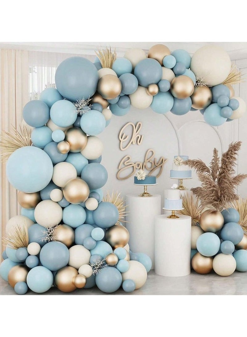 134PCS Balloon Garland Arch Kit Metallic White Blue Latex Balloons Set For Baby Wedding Birthday Party Background Decorations School Opening Ceremon - Image 1