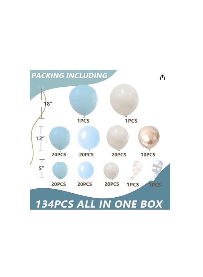 134PCS Balloon Garland Arch Kit Metallic White Blue Latex Balloons Set For Baby Wedding Birthday Party Background Decorations School Opening Ceremon - Image 3