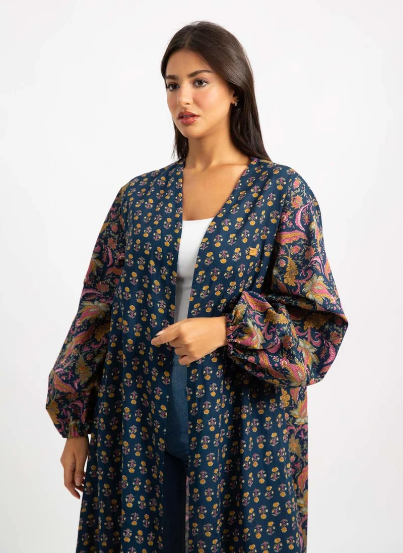 Kaafmeem Navy Paisley Flora A-Cut Abaya