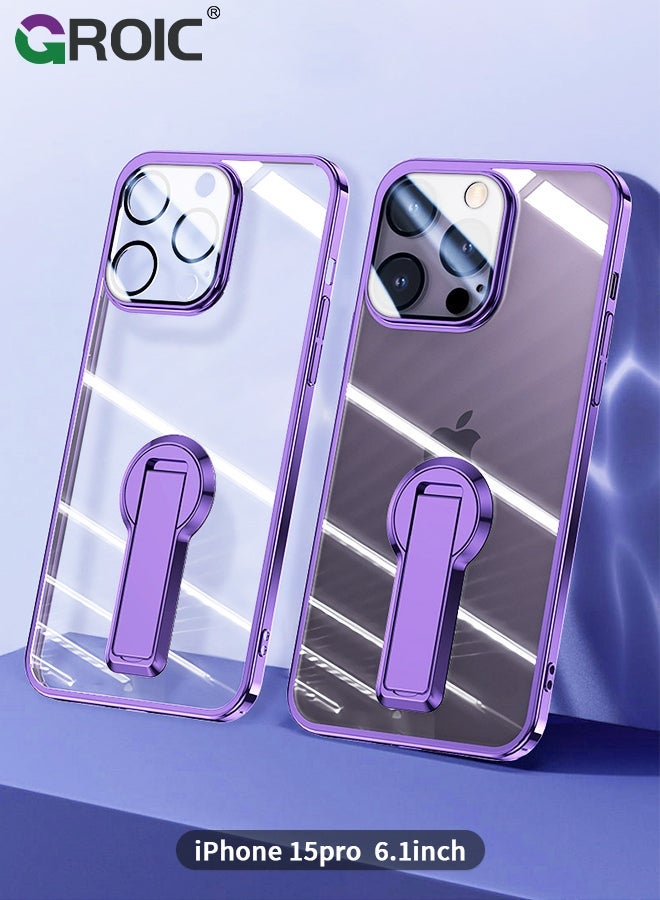GROIC For iPhone 15 Pro Case Clear with Stand, Phone Cover Camera Lens Protector, Yellowing & Protective Shell, Electroplated for 6.1 Inch - Image 1