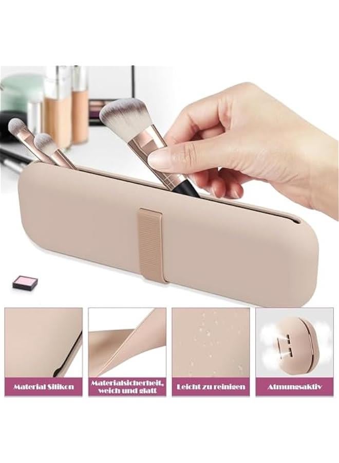 HOOKOR Silicone Makeup Brush Pouch,Portable Make up Brush Holder with Adhesive Tape,Make Up Organizer Bag Case for Woman,Toiletry Organizer for Travel Storagee (khaki) - Image 2