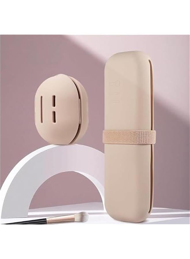 HOOKOR Silicone Makeup Brush Pouch,Portable Make up Brush Holder with Adhesive Tape,Make Up Organizer Bag Case for Woman,Toiletry Organizer for Travel Storagee (khaki) - Image 4