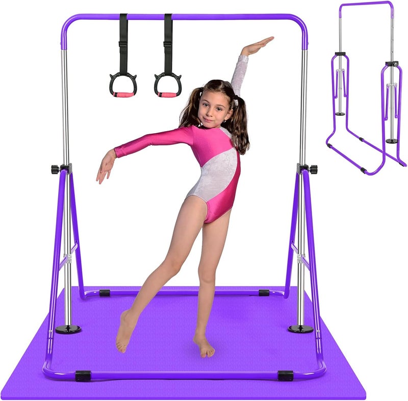 Bighaki808 Store Gymnastics Bar for Kids, Adjustable Height Gymnastic Horizontal Bars, Folding Expandable Gymnastics Equipment Junior Training Kip Bar for Home - Image 1