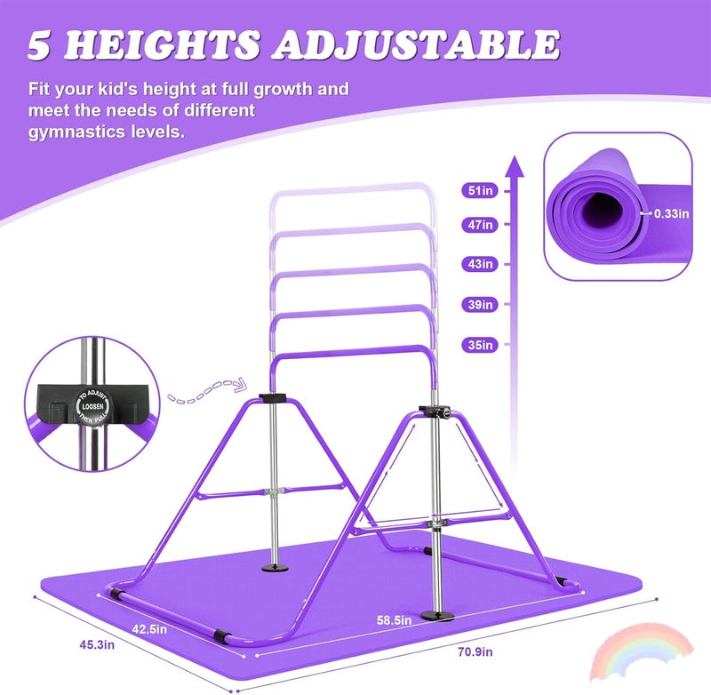 Bighaki808 Store Gymnastics Bar for Kids, Adjustable Height Gymnastic Horizontal Bars, Folding Expandable Gymnastics Equipment Junior Training Kip Bar for Home - Image 3