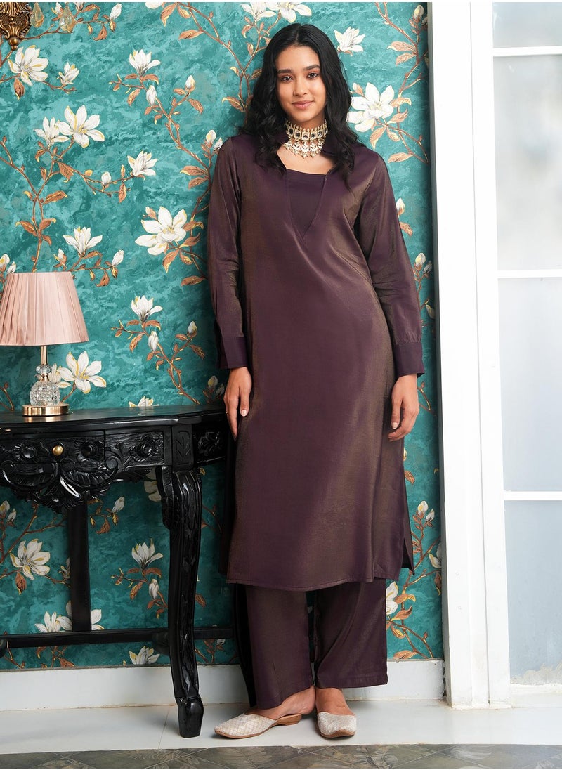  قصة Women's Grape Purple Dusk Ensemble Kurta Set  - Image 2