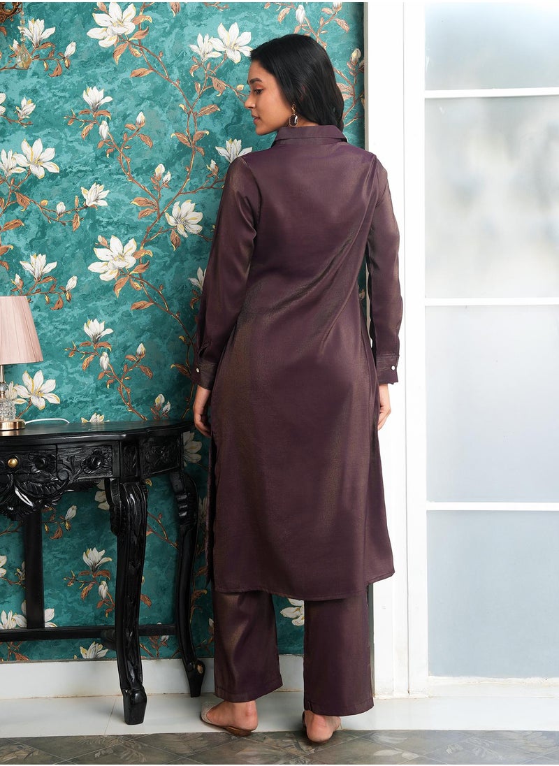  قصة Women's Grape Purple Dusk Ensemble Kurta Set  - Image 4