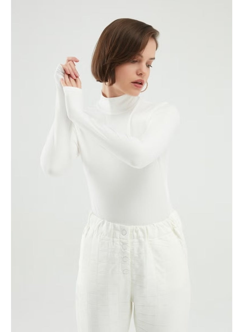 QUZU Turtleneck Bodysuit Ecru - Image 3