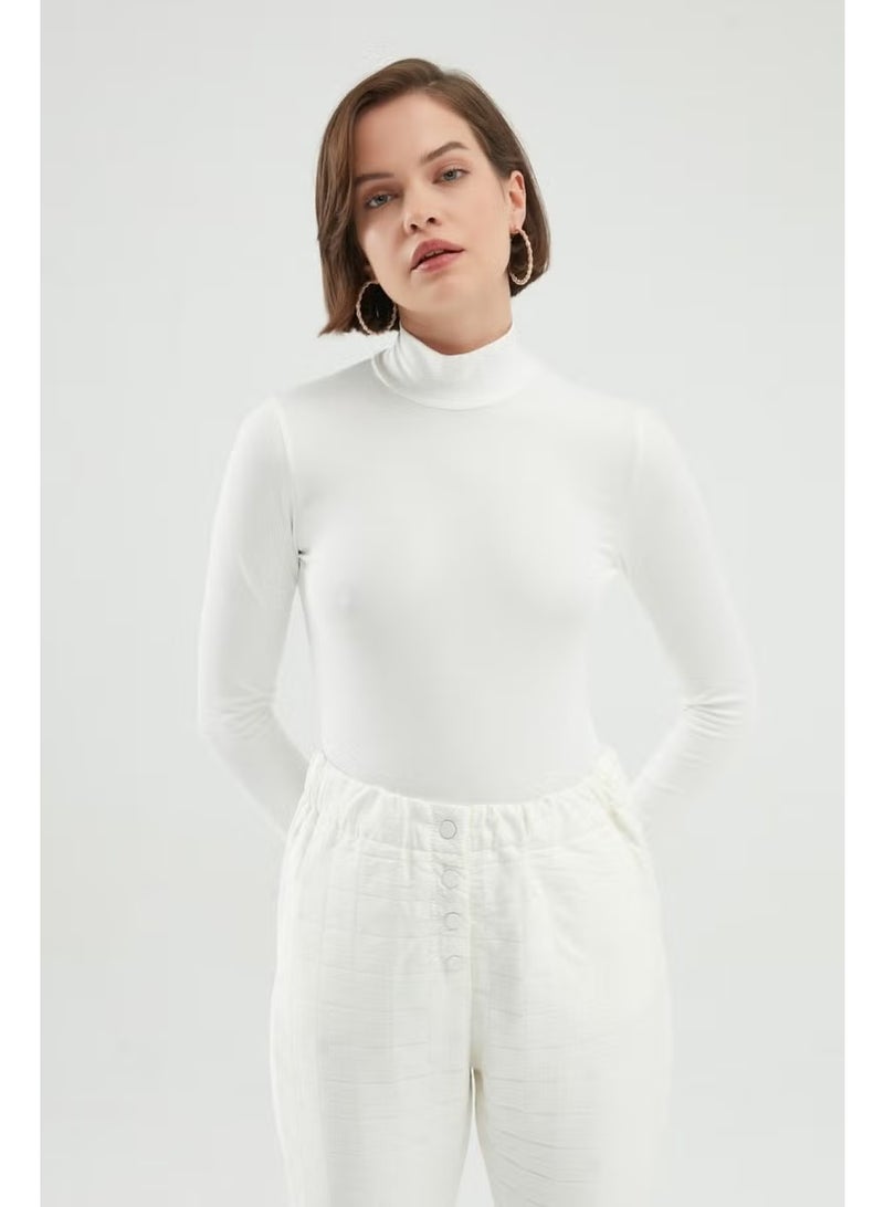 QUZU Turtleneck Bodysuit Ecru - Image 1