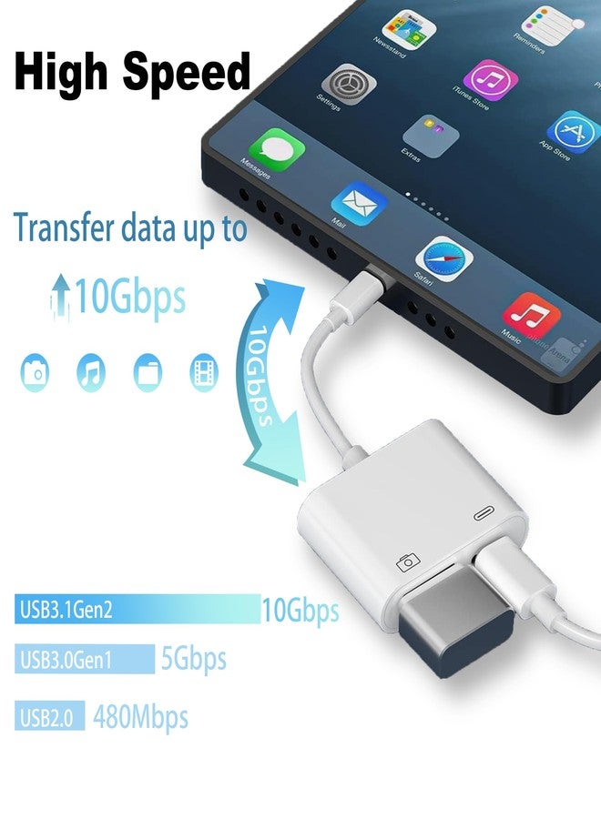 محول كاميرا RICHUPON [معتمد من Apple MFi] من Lightning إلى USB لأجهزة iPhone، كابل USB أنثى OTG عالي السرعة مع منفذ شحن لأجهزة iPad لتوصيل قارئ البطاقات، التوصيل والتشغيل - Image 3