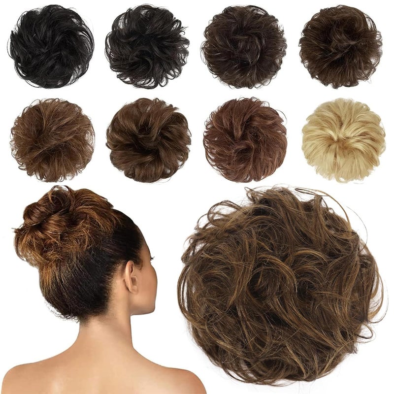 FESHFEN Human Messy Buns  100 Human Hair Bun Real Scrunchies Hair Pieces Ponytail Extensions Wavy Tousled Updo Chignon Hairpieces for WomenDark Brown Mixed Blonde