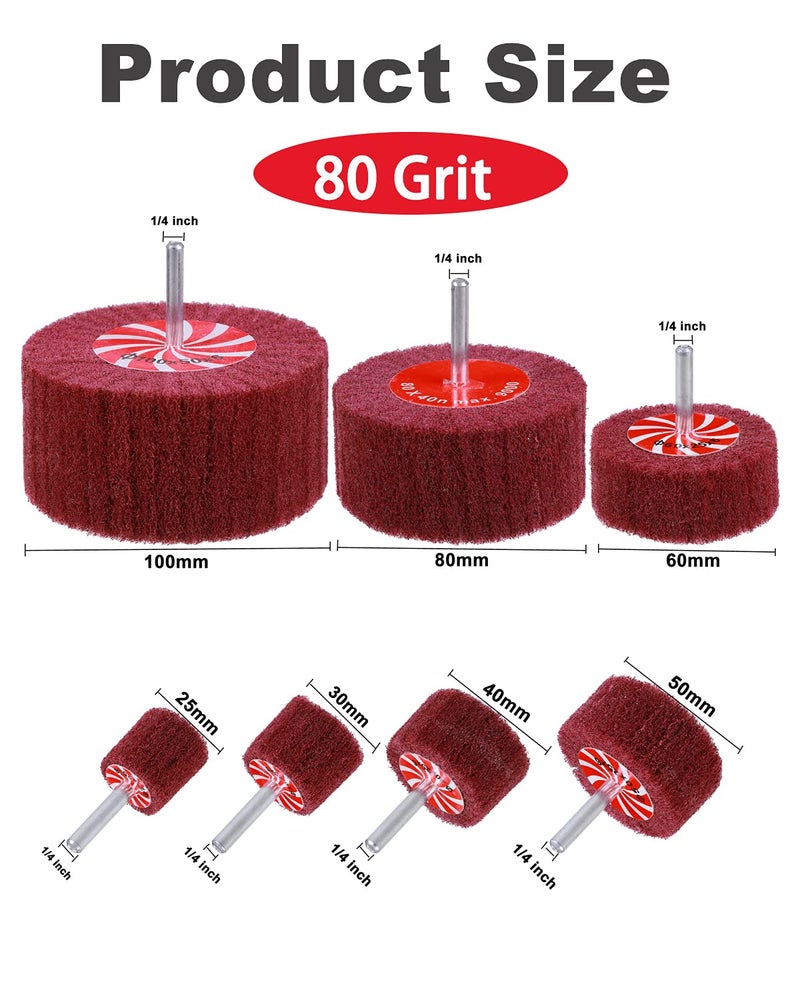 Rocaris 14 Pack Rocaris Buffing Flap Wheels - 7 Size Flap Disk - 1/4 Inch Shanks Fit All Drills - 80 Grits - Image 2