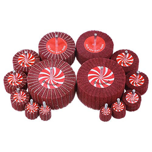 Rocaris 14 Pack Rocaris Buffing Flap Wheels - 7 Size Flap Disk - 1/4 Inch Shanks Fit All Drills - 80 Grits - Image 1