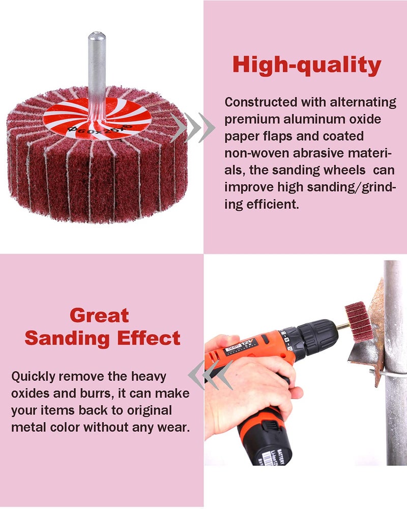 Rocaris 14 Pack Rocaris Buffing Flap Wheels - 7 Size Flap Disk - 1/4 Inch Shanks Fit All Drills - 80 Grits - Image 3
