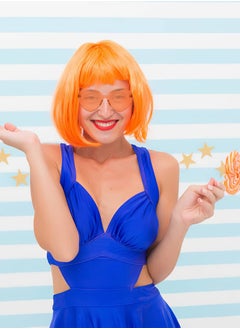 Excefore Featured Wigs with Party Sunglasses, Makeup Party Kit, Color Bob Wig, Cosplay Wigs and Party Wigs, Party Wigs Decorations Favors (Orange)  - Image 2
