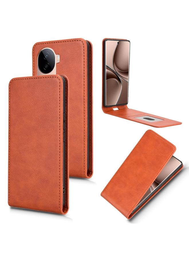 جراب هاتف جلدي مغناطيسي عمودي لهاتف vivo V40e / iQOO Z9s 5G (بني)