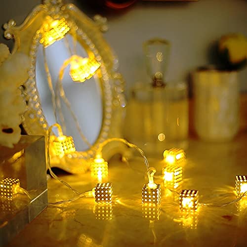 NGEL 16 LED Golden Metal Cube Shape LED Lights Fancy String Light for Home Metal Cube Shape String Light for Diwali Decoration - Image 1