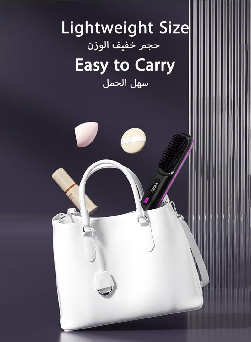 بيوينتي مشط فرد الشعر الكهربائي، فرشاة تسخين أيونية سالبة محمولة مع شاشة LED، جهاز تدليك سريع التسخين لجميع أنواع الشعر، أسود - Image 3