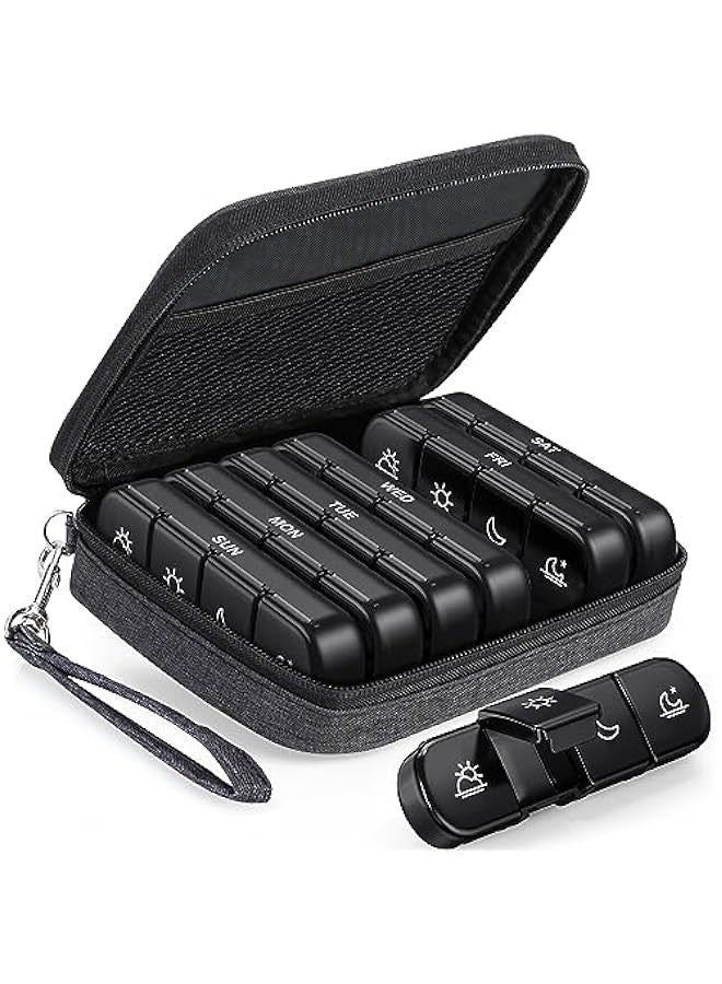 Generic Weekly Pill Organizer 4 Times a Day with a Business Stylish Bag, Portable Pill Box 7 Day with 28 Compartments for Men, Removable Pill Sorters to Store Vitamin, Medication, Fish Oil, Supplements - Image 1