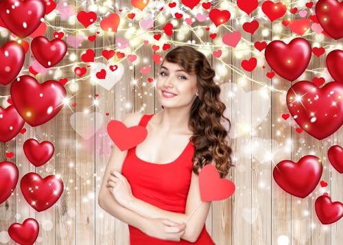 Dudaacvt 7x5ft Valentine's Day Backdrop Rustic Wood Red Love Heart Background for Mother's Day Wedding Bridal Shower Party Decor Banner Portrait Photo Studio Booth Props D685 - Image 3