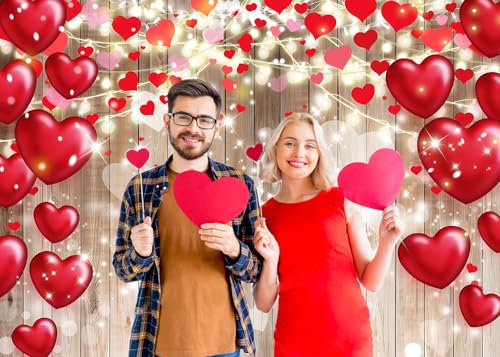 Dudaacvt 7x5ft Valentine's Day Backdrop Rustic Wood Red Love Heart Background for Mother's Day Wedding Bridal Shower Party Decor Banner Portrait Photo Studio Booth Props D685 - Image 2
