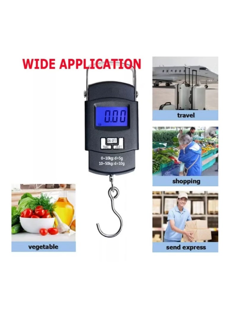 Luggage Scale, 110lb/50kg Luggage Weight Scale with Backlit LCD Display, Digital Fish Scale with Measuring Tape Portable Hanging Scale Suitcase Scale with Handle  Large Hook  2 AAA Batteries - Image 4