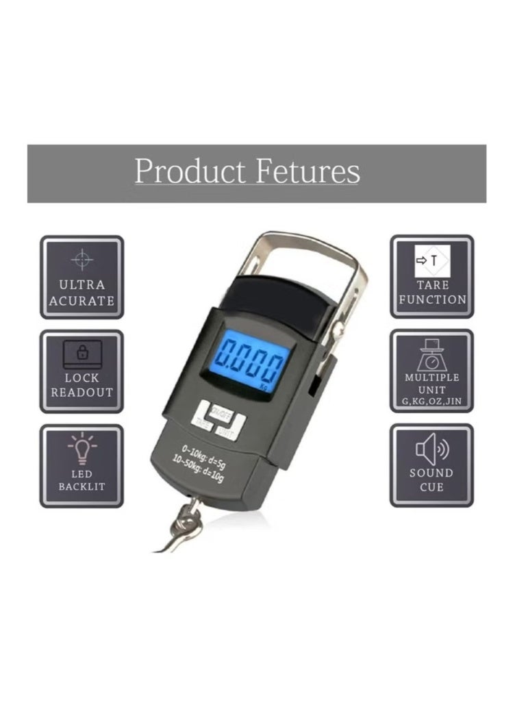 Luggage Scale, 110lb/50kg Luggage Weight Scale with Backlit LCD Display, Digital Fish Scale with Measuring Tape Portable Hanging Scale Suitcase Scale with Handle  Large Hook  2 AAA Batteries - Image 3