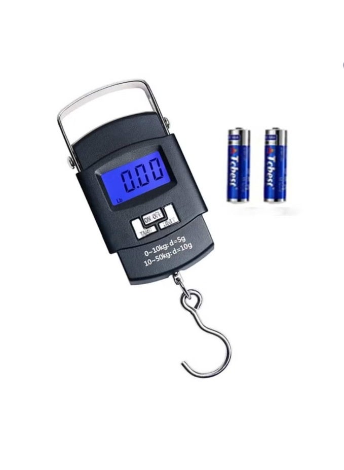Luggage Scale, 110lb/50kg Luggage Weight Scale with Backlit LCD Display, Digital Fish Scale with Measuring Tape Portable Hanging Scale Suitcase Scale with Handle  Large Hook  2 AAA Batteries - Image 1