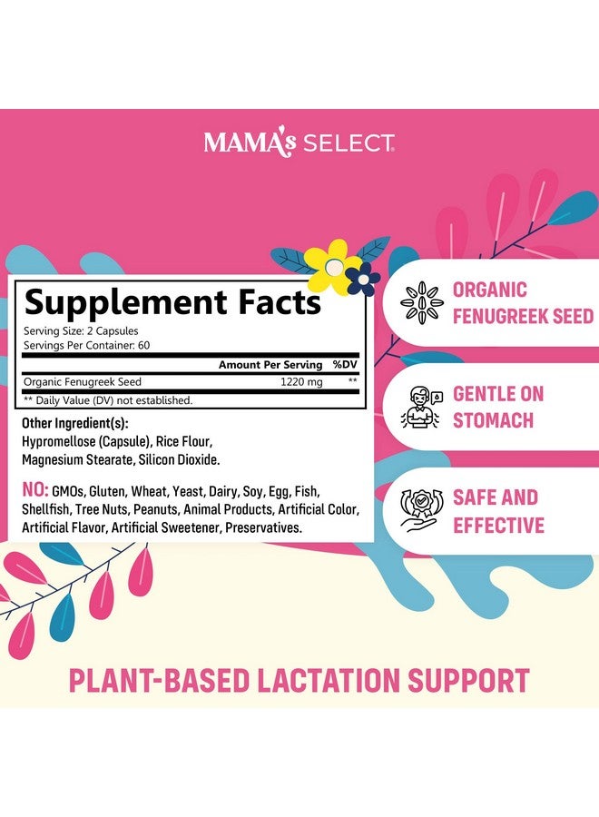 Mama's Select Organic Fenugreek Capsules - Natural Herbal Lactation Supplement to Boost Milk Supply, Vegan Digestive Health Aid, Allergen-Free & Non-GMO, USA-Made for Breastfeeding Moms - Image 2