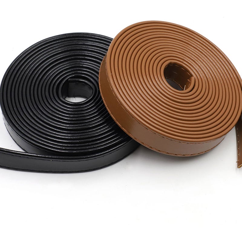 2 Rolls 3 Meters PU Leather DIY Sewing Pouch Leather Strip Accessories Double-side Hemming Strap for Sewing Bag Purse Supplies (Light Brown) - Image 3