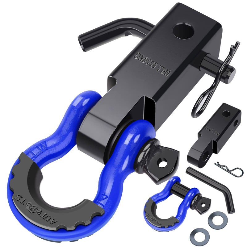 AUTOBOTS Shackle Hitch Receiver 2 45000 Lbs Break Strength Heavy Duty Receiver with 58 Screw Pin 34 D Ring Shackles Towing Accessories for Vehicle Recovery OffRoad BlueBlack