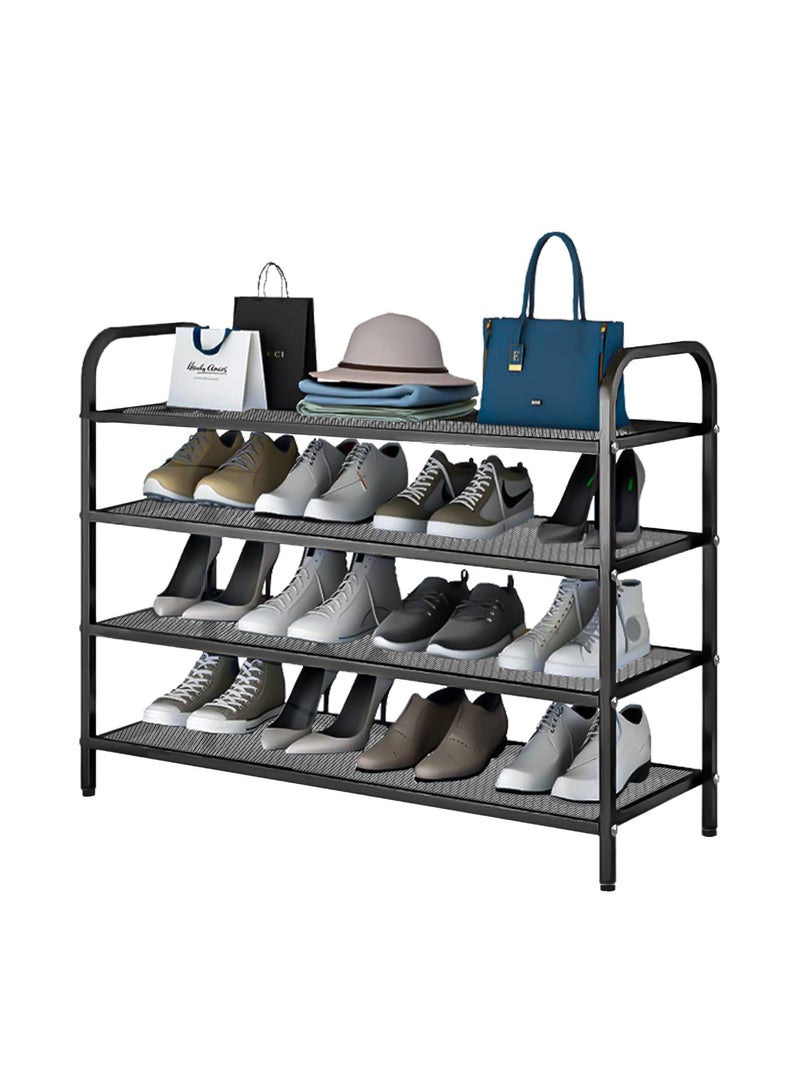 INFOSUN Shoe Rack, Shoes Cabinet Organizer, 4-Tier Shoe Storage with 3 Mesh Shelves, Multi-Function Organizer, Boots Storage Shelf Modern House Furniture Home for Entryway Hallway (Black, 4 Tier) - Image 1