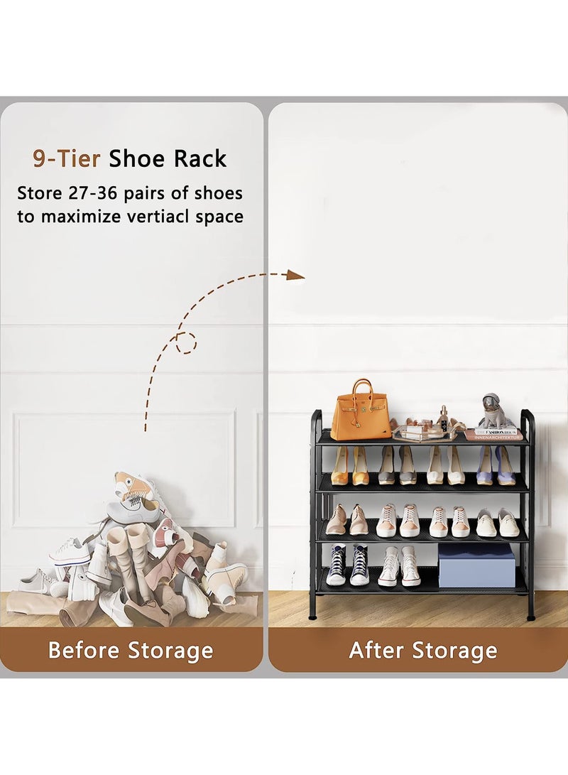 INFOSUN Shoe Rack, Shoes Cabinet Organizer, 4-Tier Shoe Storage with 3 Mesh Shelves, Multi-Function Organizer, Boots Storage Shelf Modern House Furniture Home for Entryway Hallway (Black, 4 Tier) - Image 2