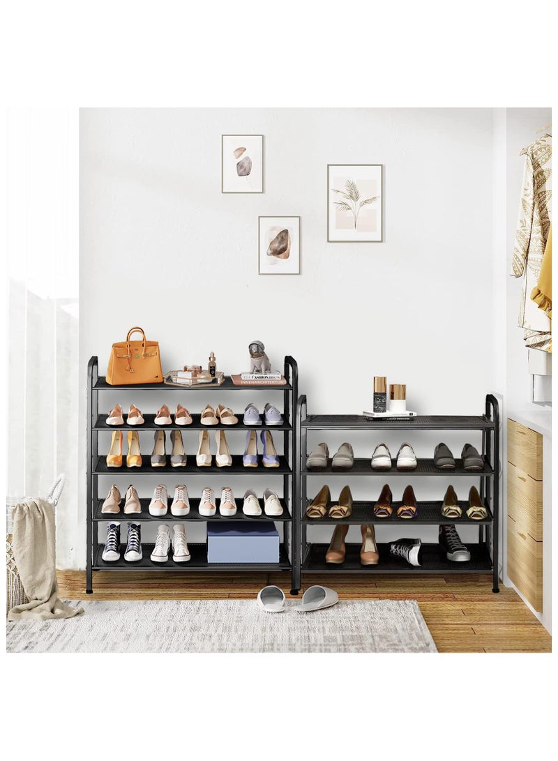 INFOSUN Shoe Rack, Shoes Cabinet Organizer, 4-Tier Shoe Storage with 3 Mesh Shelves, Multi-Function Organizer, Boots Storage Shelf Modern House Furniture Home for Entryway Hallway (Black, 4 Tier) - Image 3