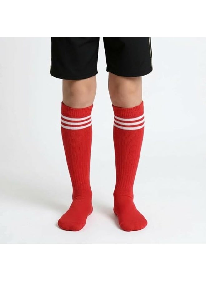 Kids' long sports socks with white stripes, 3-pair set, unisex, comfortable cotton, knee-length, suitable for sports, multiple sizes - Image 4