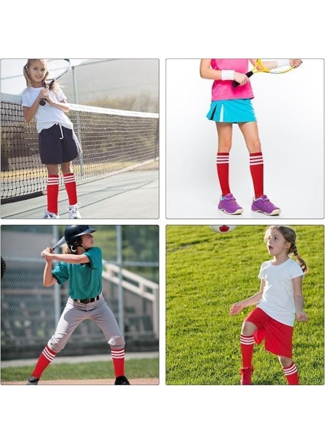Kids' long sports socks with white stripes, 3-pair set, unisex, comfortable cotton, knee-length, suitable for sports, multiple sizes - Image 3